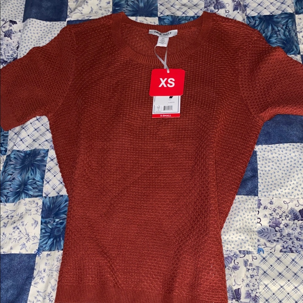Nine West Rust Ladies Crew Neck Short Sleeve Spring/fall Sweater